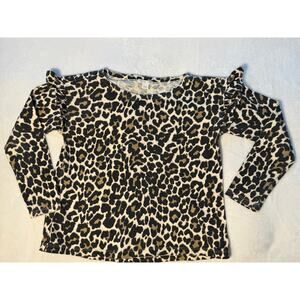 Crewcuts Jcrew Girls Leopard Ruffle Long Sleeve Top 8  Tshirt Animal Print
